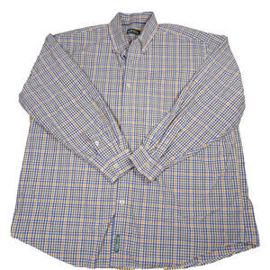 Orvis Heritage Wash Plaid Button Down Shirt Brown Blue Yellow Cotton Size XXL